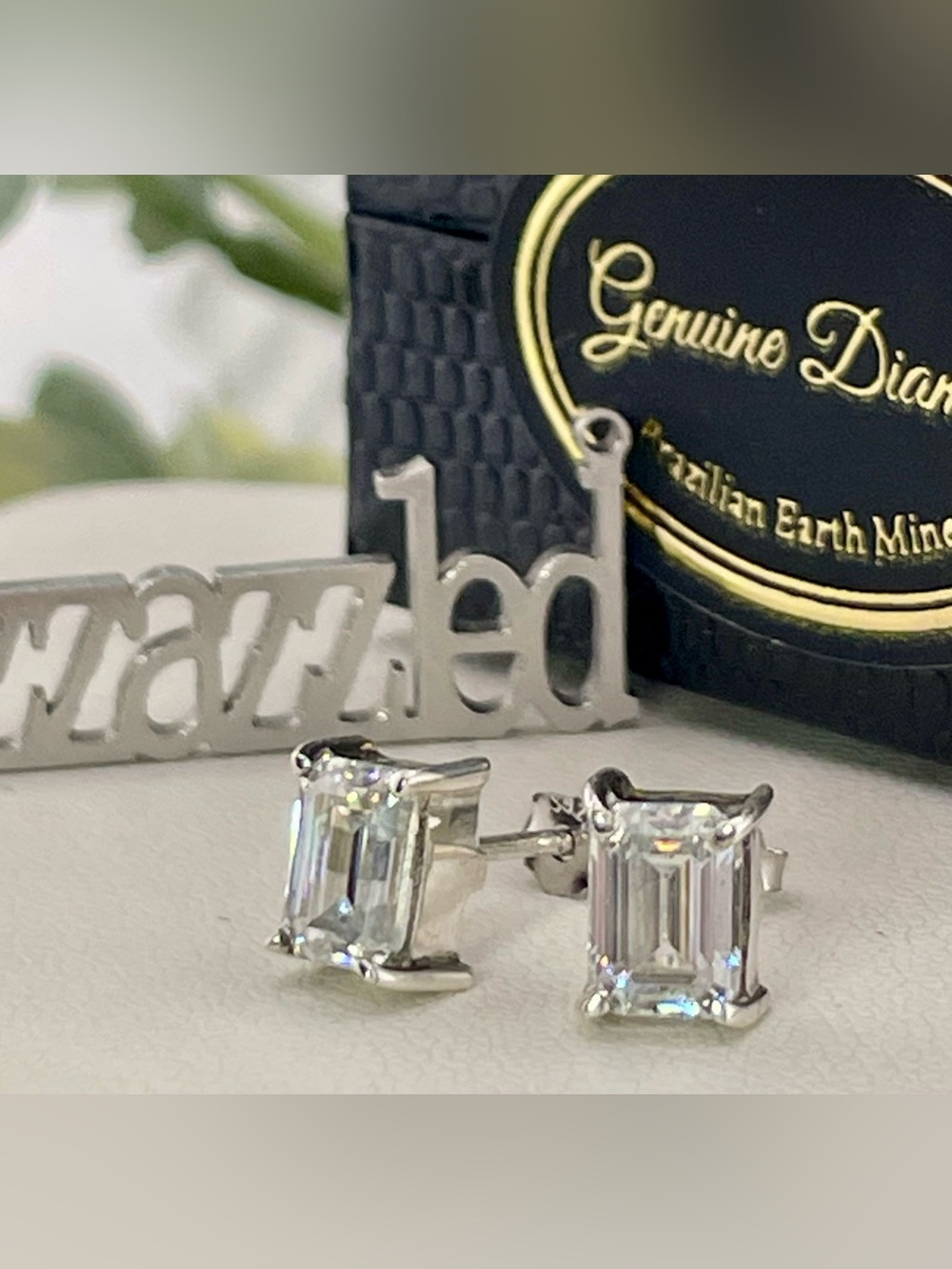 Certified 2ct Diamond Earrings 18k white Gold Electroplated on 925  Emerald cut